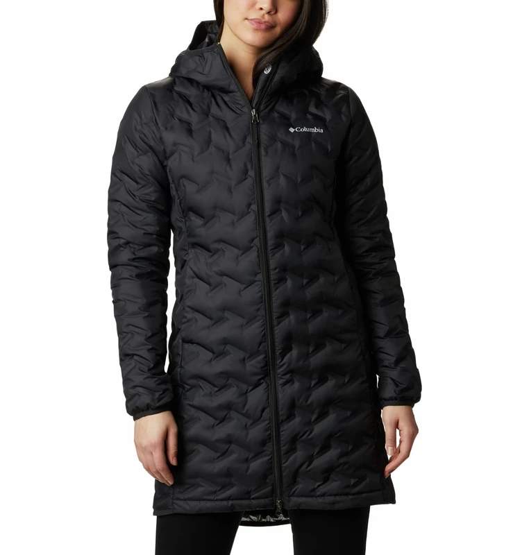 Columbia Women's Delta Ridge Long Down Jacket, Puffer Down Jacket, Black, Size XS