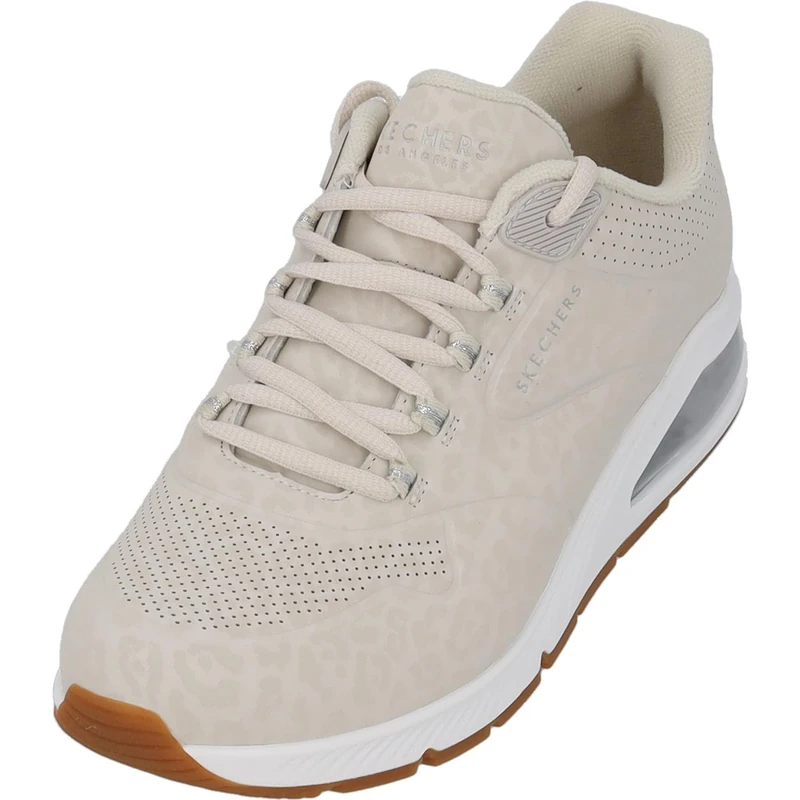 Skechers Women's Uno 2-in-kat-Neato Sneaker, Off White Tonal Leopard Print Durabuck Mesh, 6.5 UK