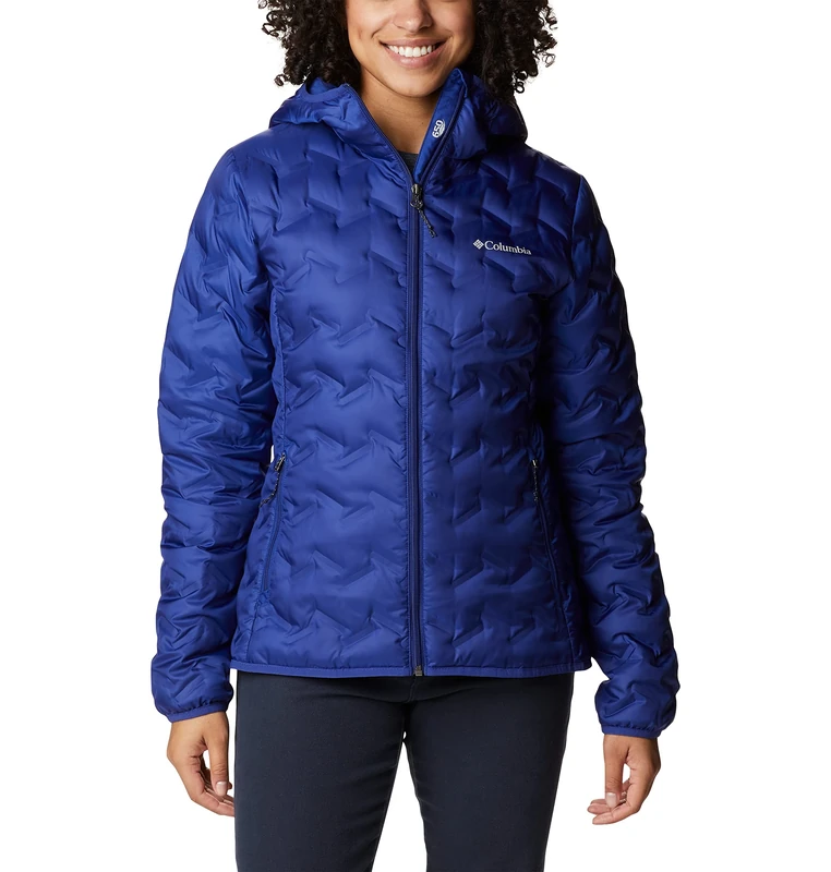 Columbia Women's Delta Ridge Down Hooded Jacket, Hooded Puffer Down Jacket, Dark Sapphire, Size XS
