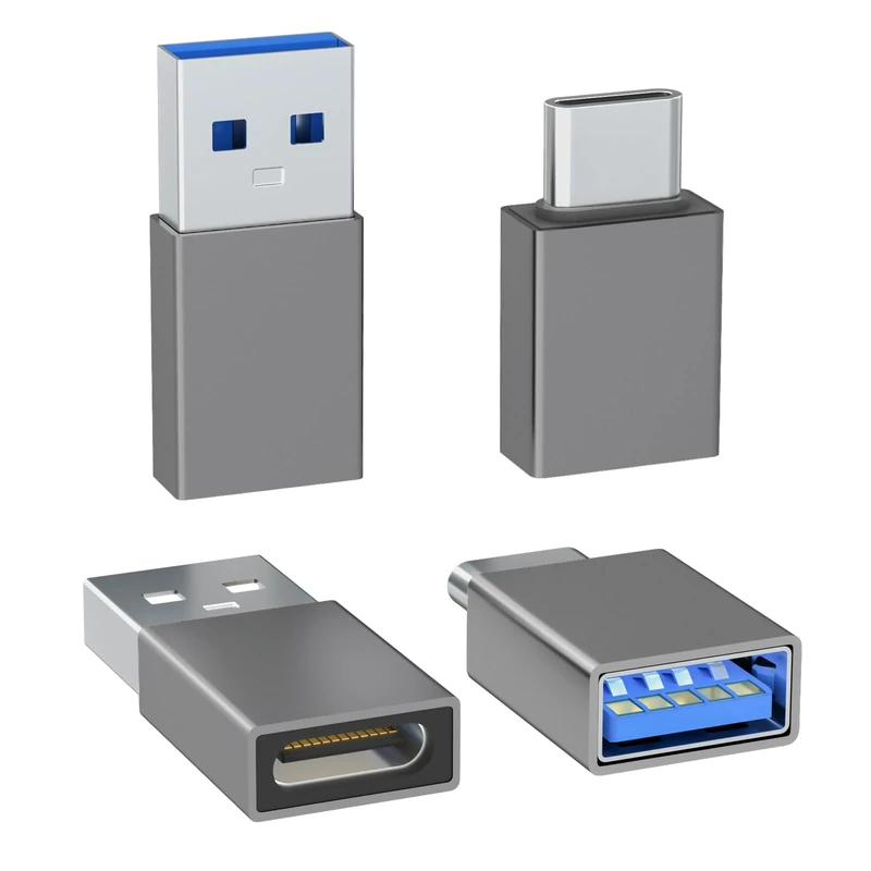 4-Pack USB C to USB Adapters, with 2 Type C Female to A Male Converters & 2 USB C Male to USB Female Connectors, Compatible with iWatch, iPhone 16 Pro Max 16Pro 16Plus 16, AirPods, Ultra 8 9 - Gray