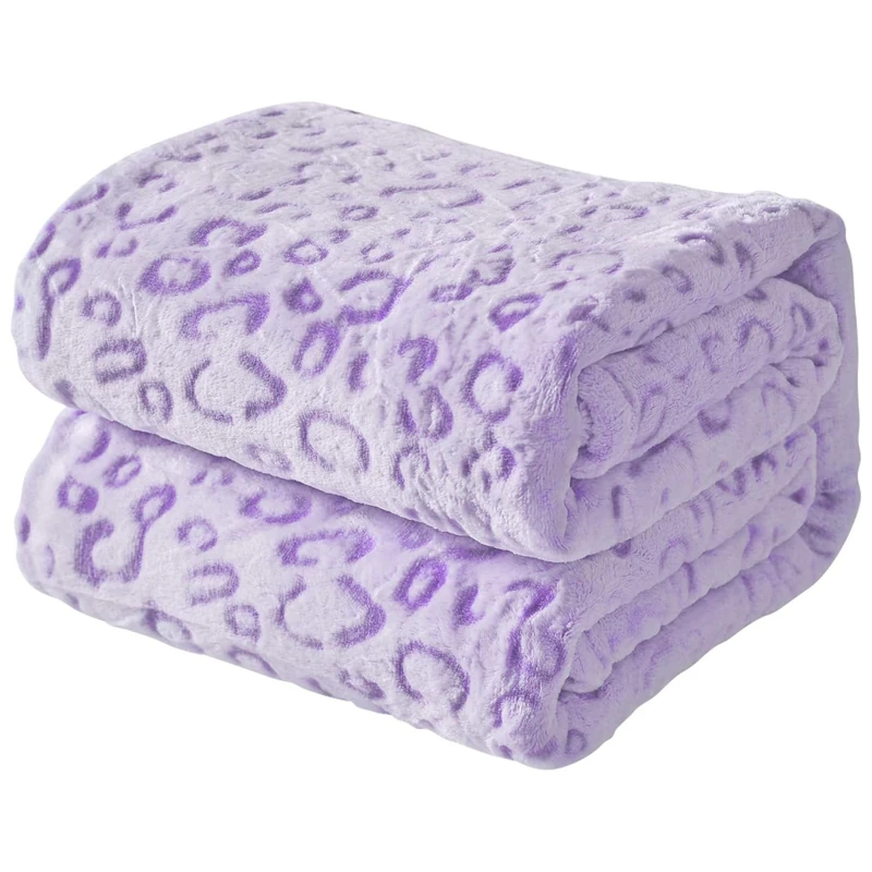FY FIBER HOUSE Flannel Fleece Throw Microfiber Blanket with 3D Cheetah Print, 90"X108", Purple