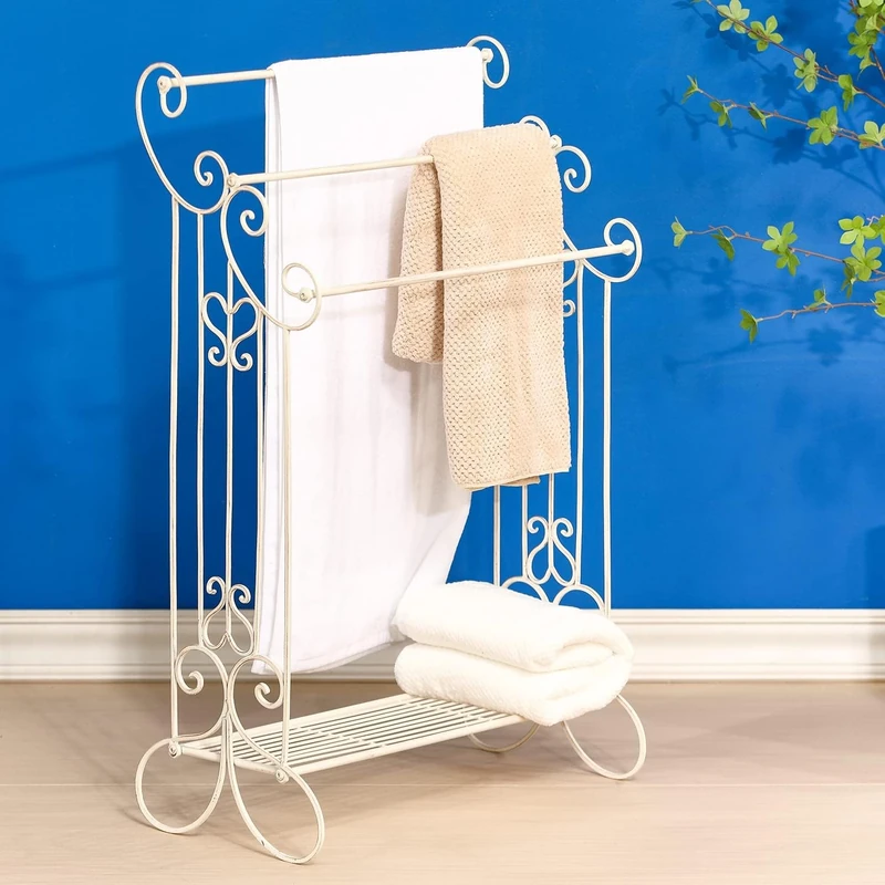 Standing Towel Racks for Bathroom 3 Bar Metal Towel Organizer Holder Stand with Storage Shelf Towel Drying Rack Freestanding for Bath Towels,Hand Towels,Washcloths, Bathroom Accessories