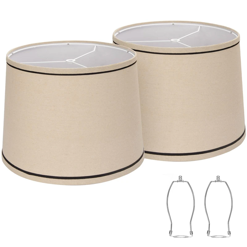 Seaside Village Beige Linen Drum Lampshades Set of 2 - Image 1