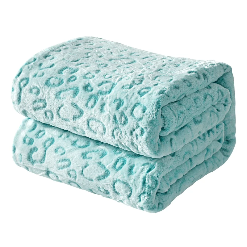 FY FIBER HOUSE Flannel Fleece Throw Microfiber Blanket with 3D Cheetah Print,90''X108'',Lake Blue (FYT03)