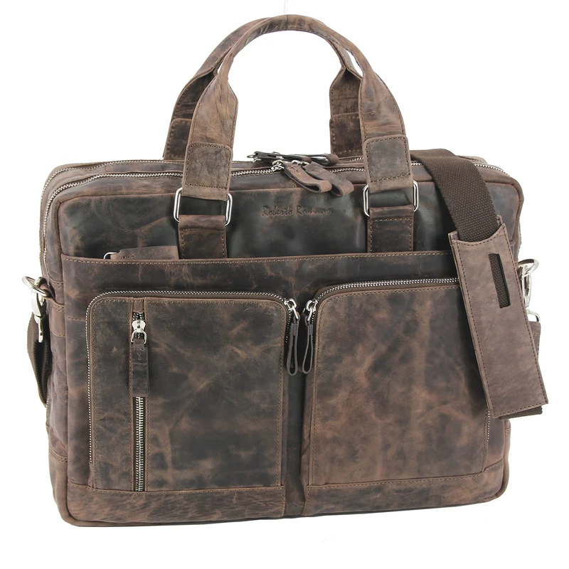 Roberto Romano Torino Handmade Genuine Leather Briefcase in Brown 48210 | Business Bag, Shoulder Bag, Laptop Bag | Modern Design for Business and Leisure, Brown, ca. 31 x 42 x 12 cm, Torino Briefcase