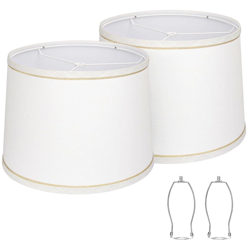 Set of 2 Fabric White Lampshades for Table and Floor Lamps, 11.6" Top x 12.6" Bottom x 9.8" High, Drum Shape With Spider Fitter, Medium Replacement, Easy Assembly Required