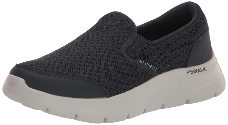 Skechers Men's Go Walk Flex Request Slip-On Sneakers, Navy Textile/Navy Leather/Navy Trim, 8 UK