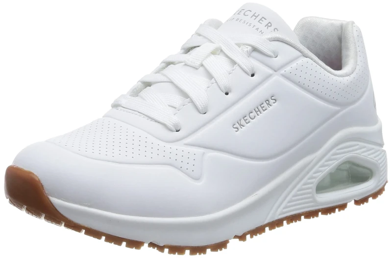 Skechers Womens Uno Slip Resistant Trainers, White Synthetic, 6 UK
