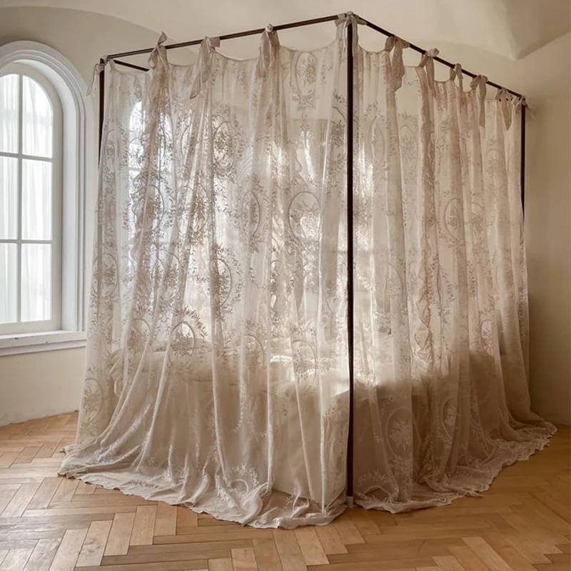 SCMTYWCQ Elegant Lace Princess 4 Corner Post Mosquito Net Romantic for Girls Women Bed Curtain Canopy for Adult Wedding Bedroom Kids Rooms Decoration (Color-C, King)