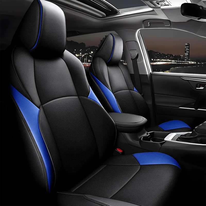 AOMSAZTO Car Seat Cover Fit for Toyota CHR 2018-2022 Faux Leather Seat Covers Protector Compatible Airbag Waterproof C-HR Full Set Black&Blue