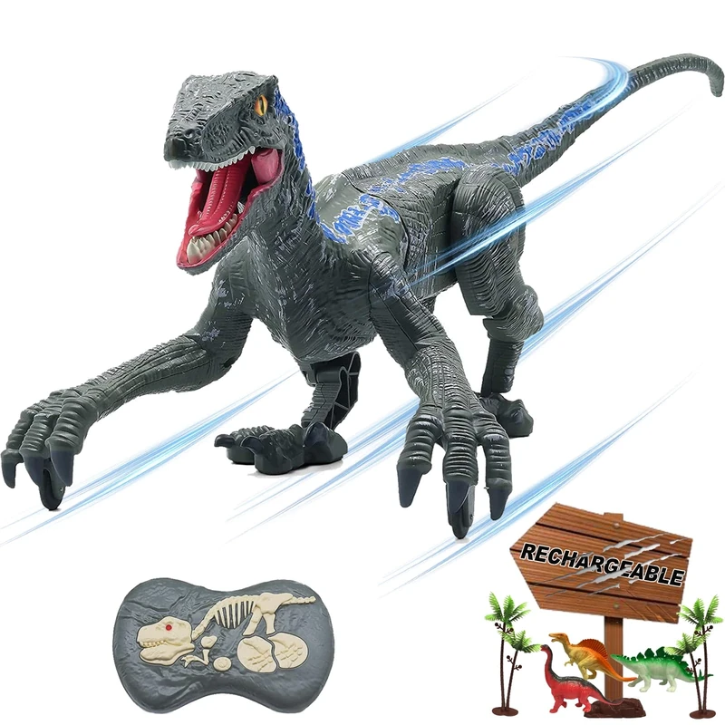 BUBUQE Remote Control Dinosaur Toys for Boys Kids Girls 3 4 5 6 7 8 Electronic RC Robot Toy Walking Roaring Velociraptor Realistic 18.1" Jurassic Dino Rechargeable Raptor Blue Birthday Gift