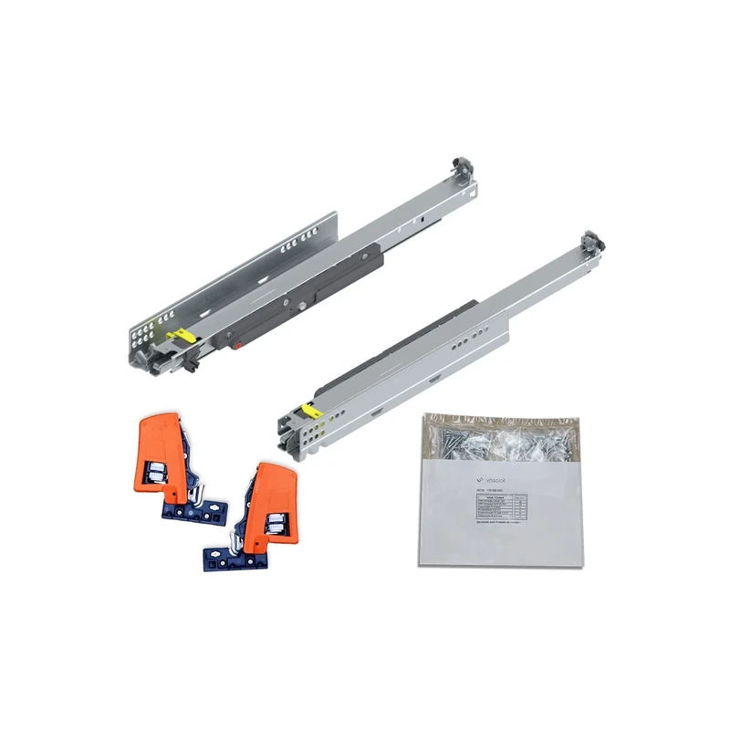 Blum MOVENTO TIP-ON 760H Drawer Runners 520 mm Full Extension 40 kg 1 Pair Including Coupling and Mounting Accessories Set