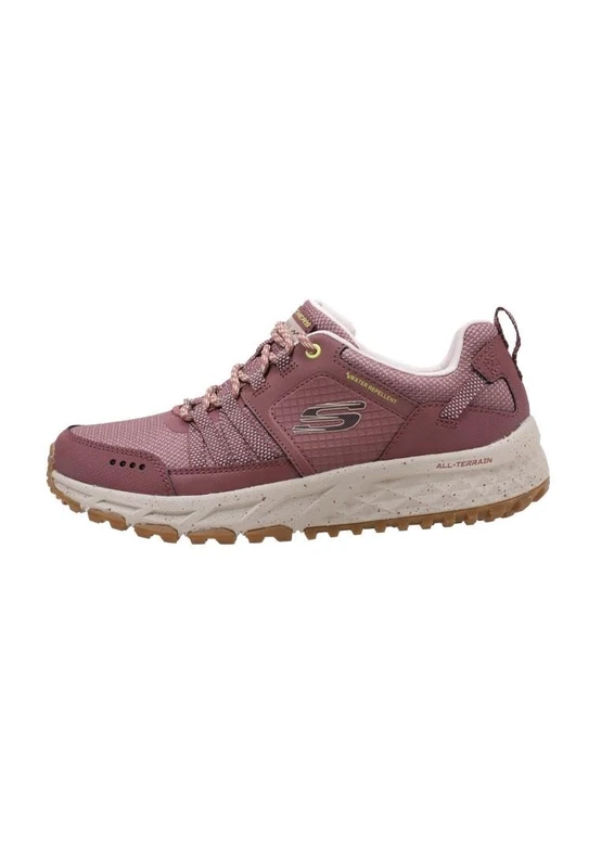Skechers Women's Escape Plan Endless Pursuit Trekking Low Cut Shoes, Mauve Leather/Mesh/Yellow Trim, 3 UK