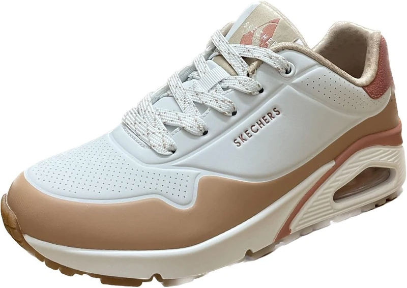 Skechers Women's 177121 WTAN Trainers, White Durabuck/Coral TPU/Tan Trim, 8 UK