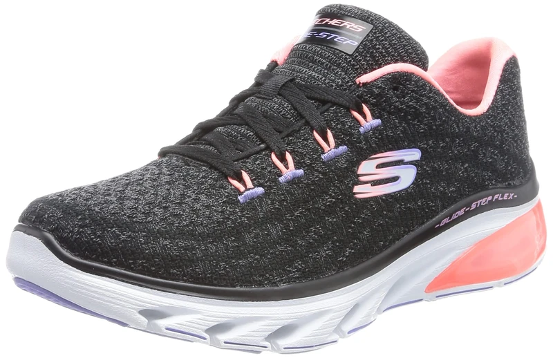Skechers Women's 149972 BKMT Trainers, Black Knit/Coral & Lavender Trim, 6 UK