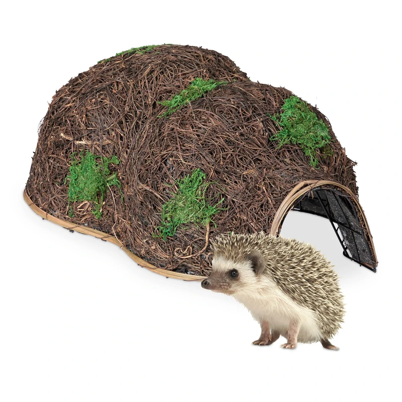 Relaxdays Hedgehog House, without Floor, Igloo Entrance, Wildlife, Protect, Hibernate, Hutch, HxWxD: 21x32x48 cm, Brown, Plant fibre, 21 x 32 x 48 cm
