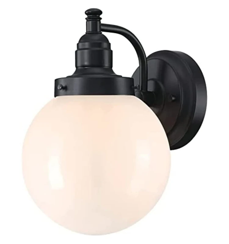 Westinghouse Lighting 6124040 Eddystone Vintage-Style One Light Outdoor Wall Light, Matte Black Finish, White Opal Glass