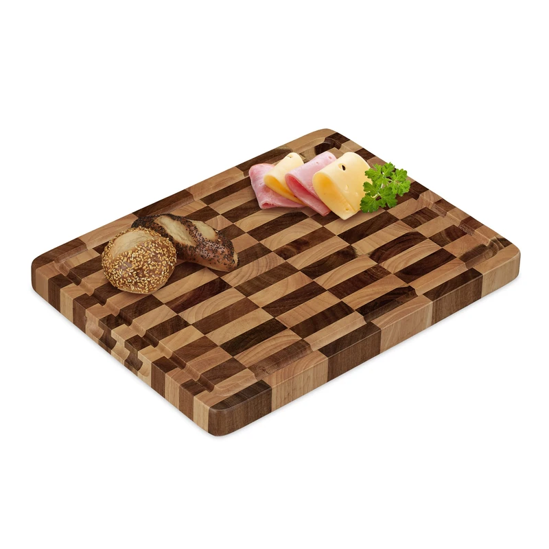 Relaxdays Cutting, Juice Groove, Chopping Carving Board, Blade Protective, 40 x 30 cm, Brown, Wood - Image 1
