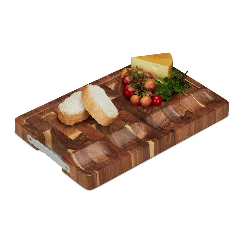 Relaxdays Cutting Board, Juice Groove, Chopping Carving Board, Blade Protective, 40 x 25 cm, Brown