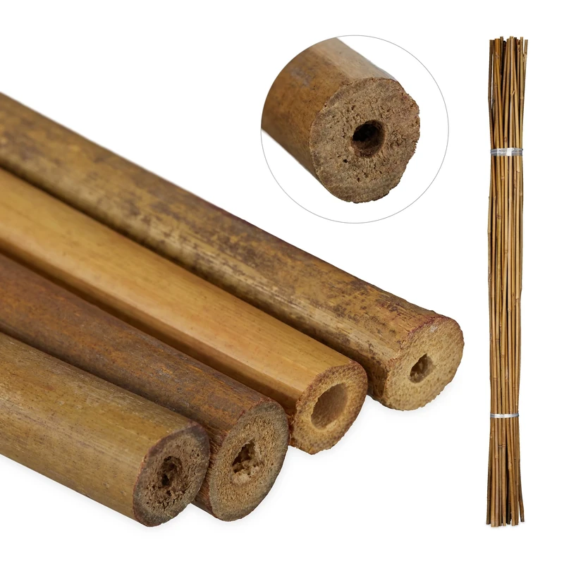 Relaxdays 40x Bamboo Canes for Plants, Ø10-12 mm, 120 cm, Flowers Climbing Aid, Home and Garden, Wooden Sticks, Natural