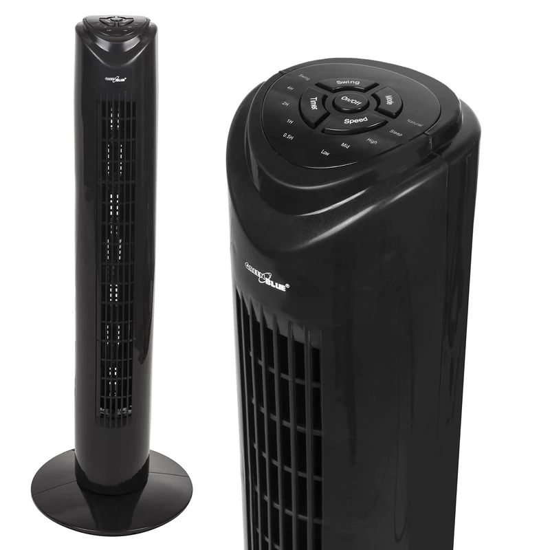 Green Blue GB645 Oscillating Tower Fan with Remote Control 45W 3 Speeds 80° Rotation Timer Lightweight 3 Operation Modes Black - Image 1