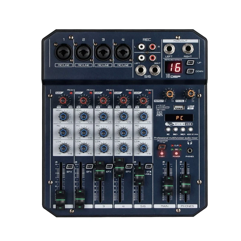 Studio Mixing Desks, DJ Mixer Professional Audio Mixer Console 6 Channel for Stage or Wedding with USB/MP3 Home computer live audio mixer