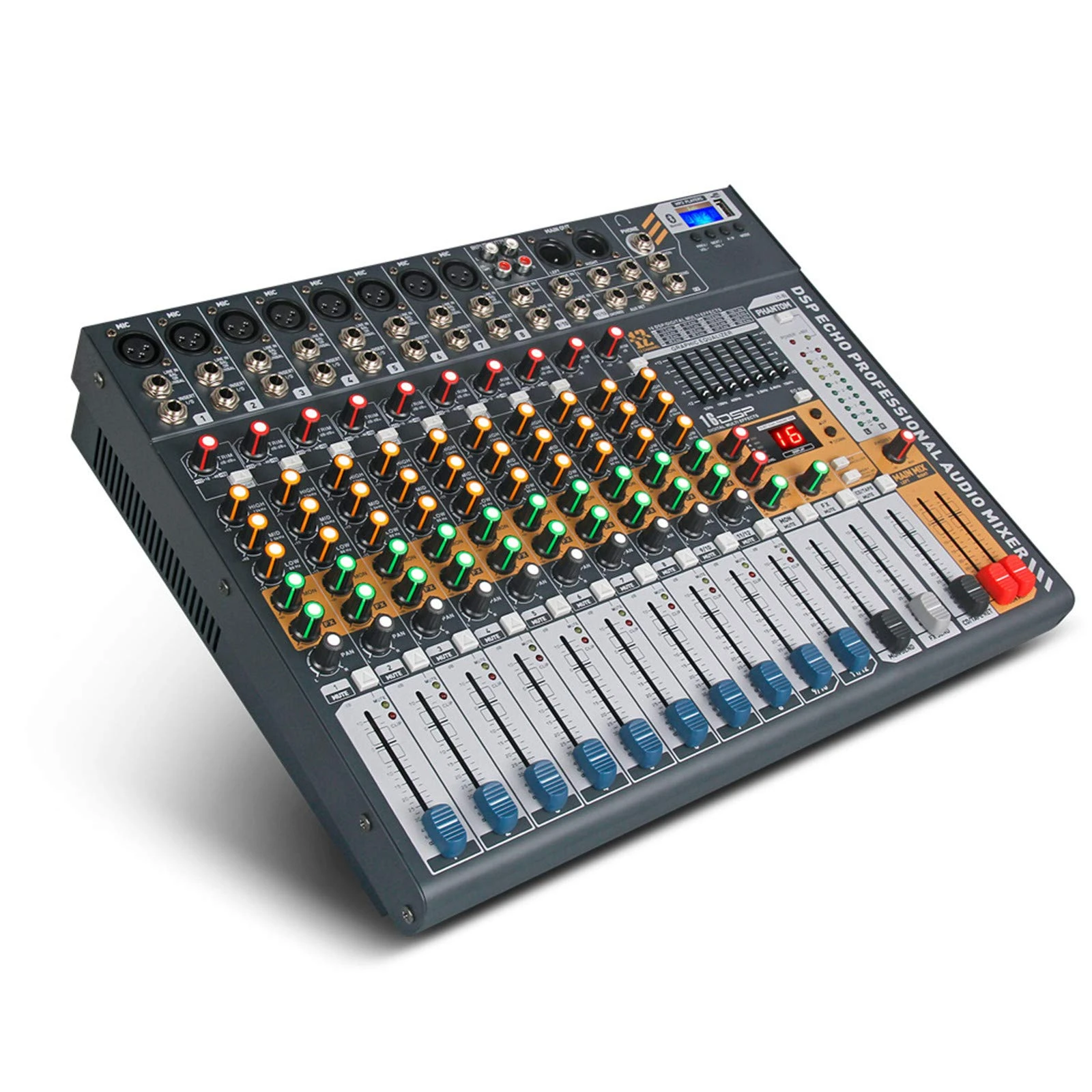 HMTE Studio Mixing Desks, 12Channels Audio Mixer Dj consoler with 48V Power USB Bluetooth for Recording Stage karaoke microphone mixer