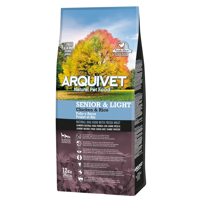 Arquivet - Senior & Light - Chicken & Rice - 12 Kg - Complete Dry food for Senior dogs