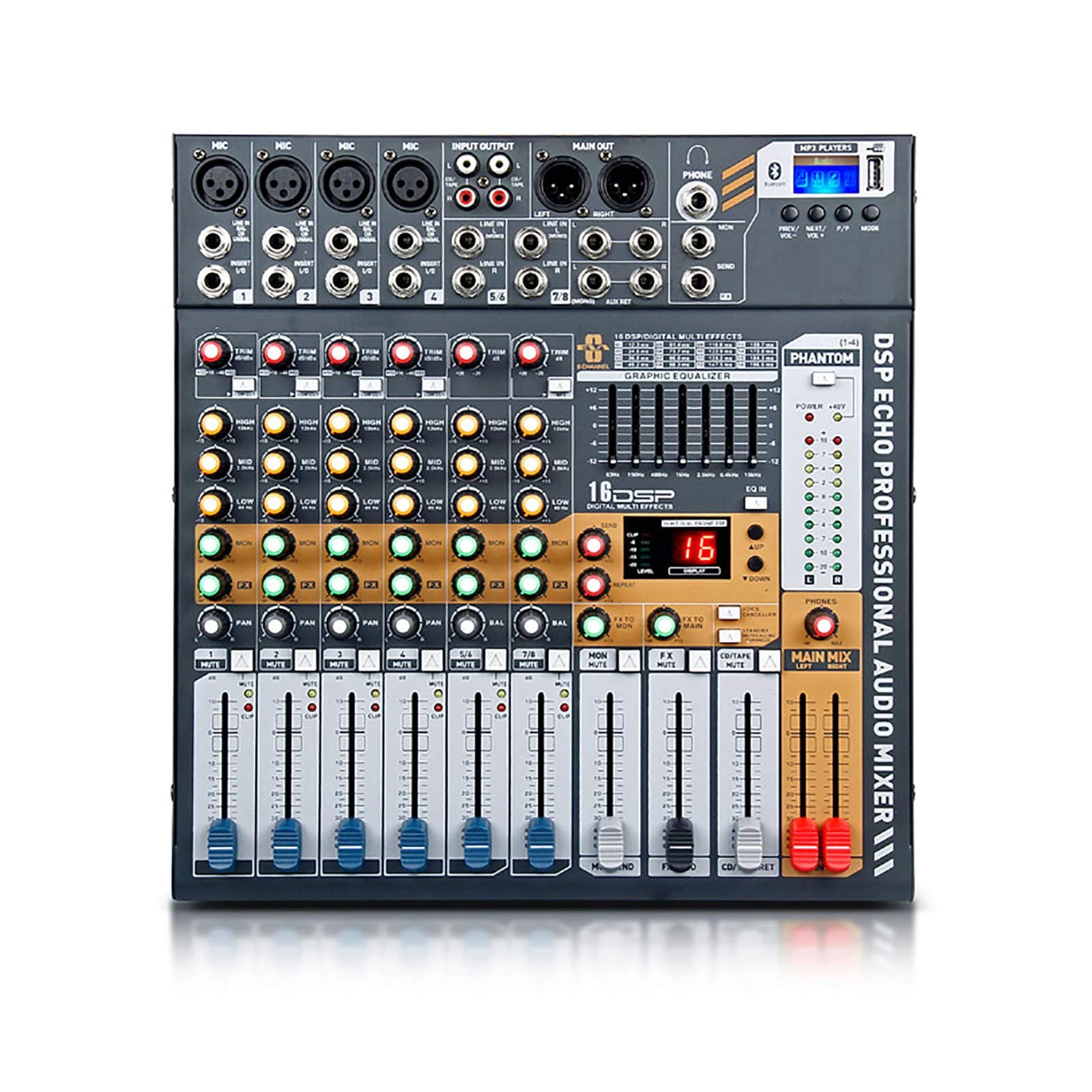HMTE Studio Mixing Desks, Live Mixers Compact Mixer 8 Channels Audio Mixer dj consoler with 48V Power USB Bluetooth for Recording Stage microphone mixer system