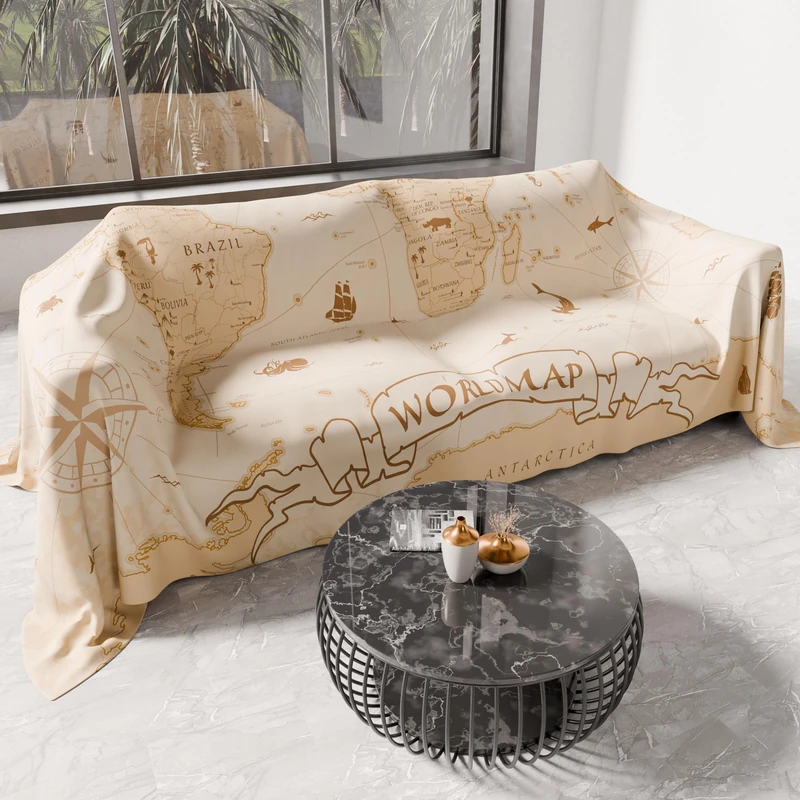 PETTI Artigiani Italiani - Microfibre Sofa Cover 260 x 270 cm, World Map 02 Design | Multipurpose for Sofas, Bedspreads and Table Covers | Washable Protective Cover