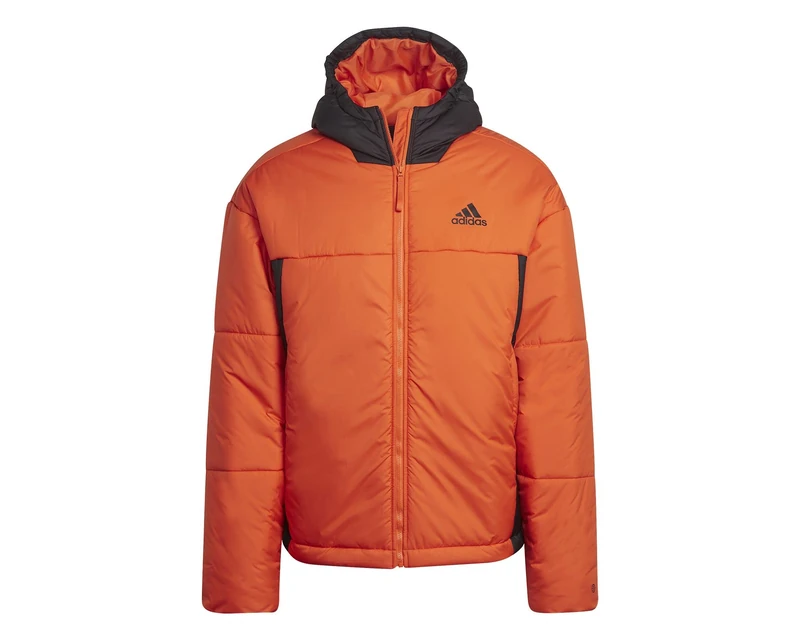 adidas Men's BSC 3-Stripes Puffy Hooded Jacket, Semi Impact Orange/Black, L