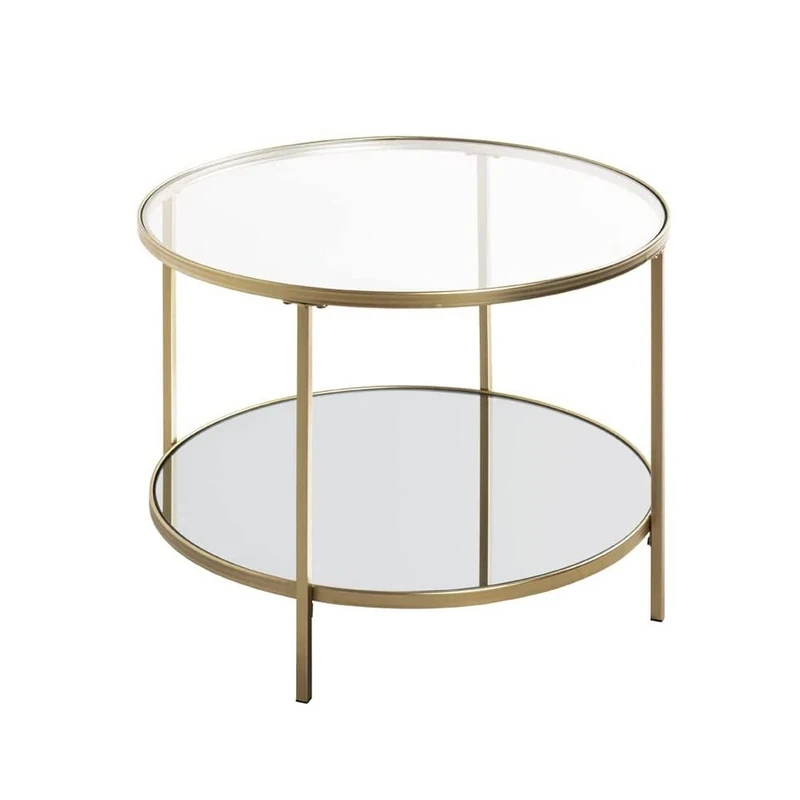 HAKU Möbel End Table Gold, Metal, Tempered Glass, Mirror - Size: H 45 cm X Ø 60 cm, Style: Art Deco