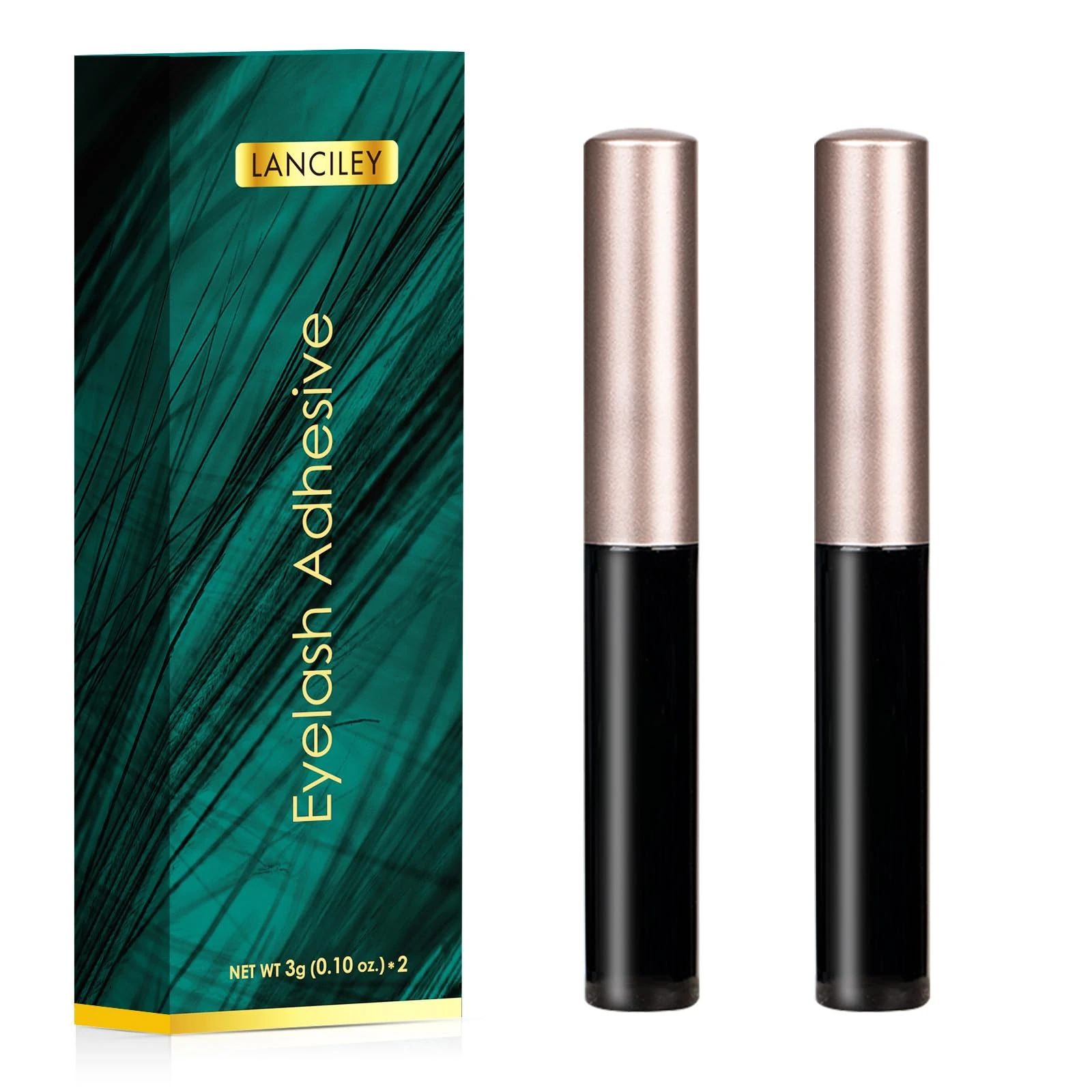 Lanciley Black Eyelash Glue 3g*2 0.1oz Strong Hold False Eyelashes Glue with Brush Applicator Lash Adhesive for Strip & Cluster Lashes Waterproof Fast Drying