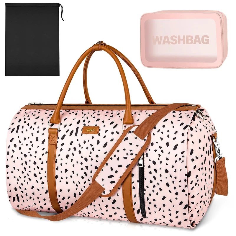 Garment Bag for Travel Convertible Carry On Garment Bag Large Travel Duffel Bags for Women 2 in 1 Hanging Suitcase Suit Travel Bags for Women & Men 3pcs Set, A-Pink Leopard