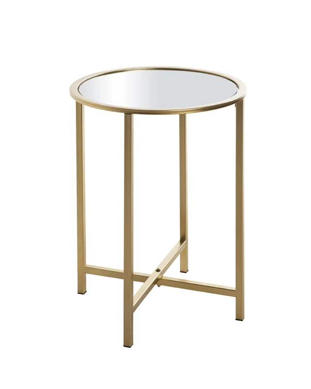 HAKU Möbel End Table Gold, Metal, Mirror - Size: H 53 cm X Ø 39 cm, Style: Art Deco
