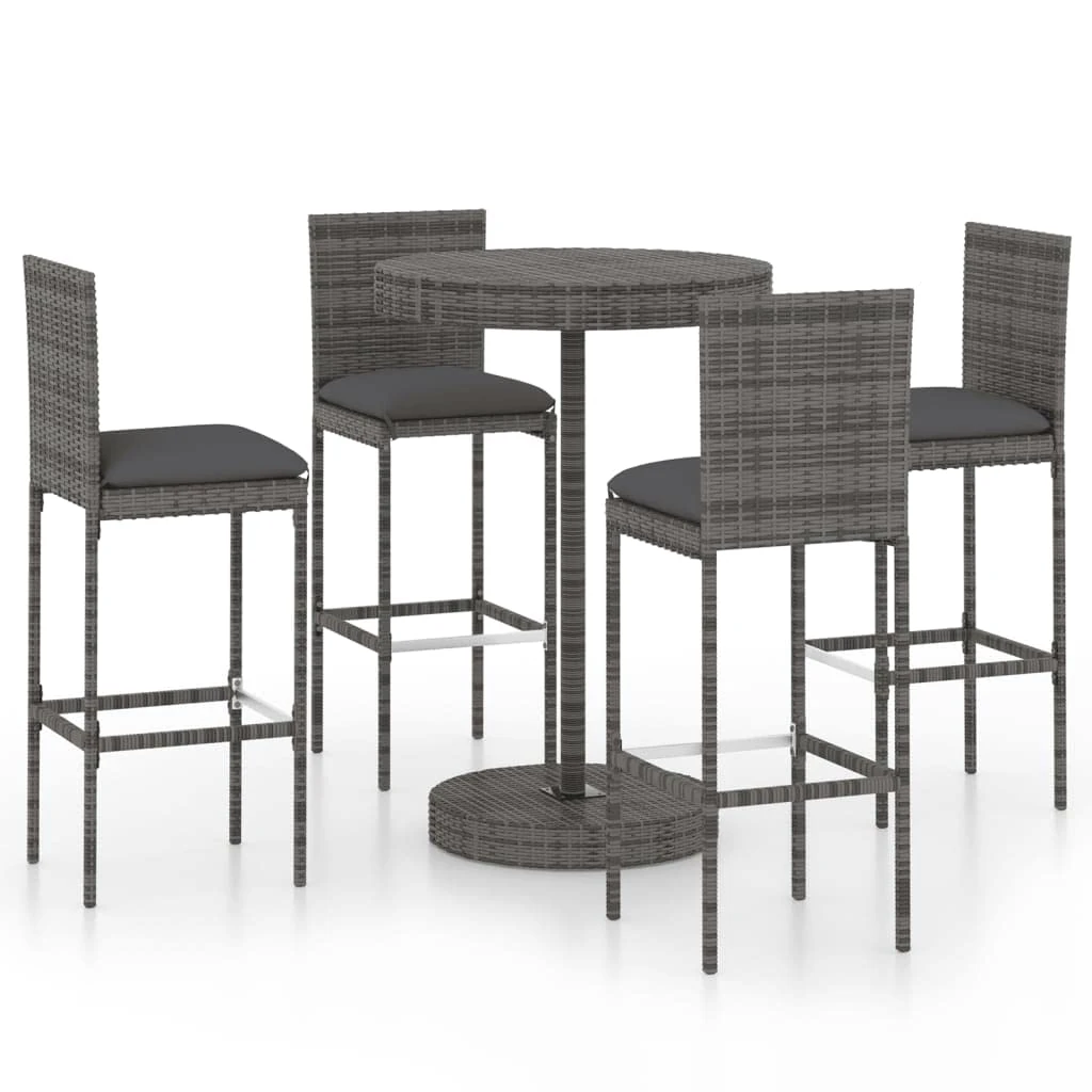 vidaXL Garden Bar Set 5 Piece with Cushions Outdoor Patio Terrace Furniture Dining Table and Chair Seat Bistro Set Poly Rattan Grey