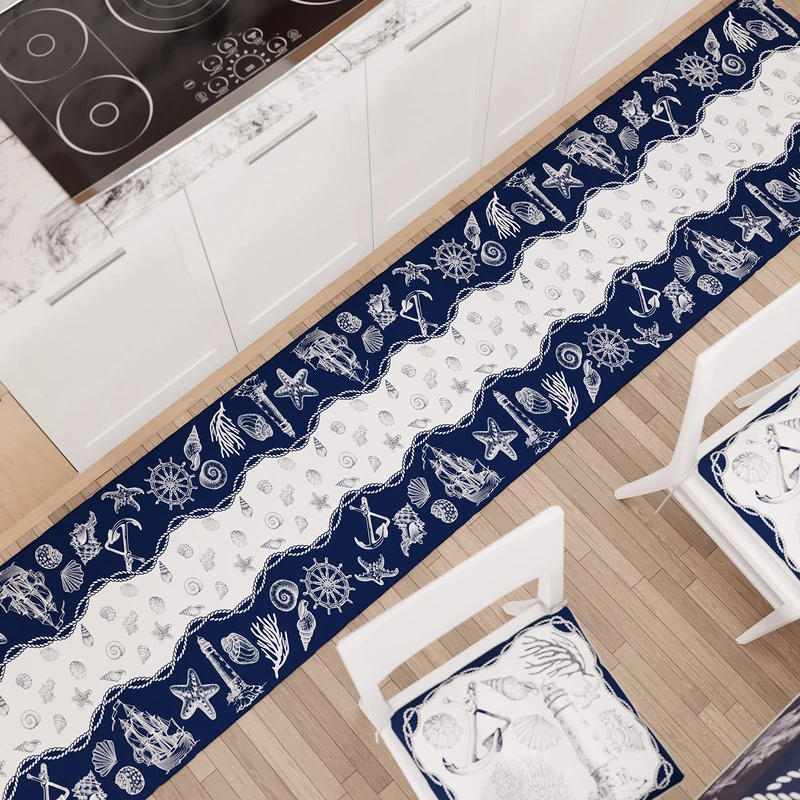 PETTI Artigiani Italiani - Kitchen Rug Runner Kitchen Non-Slip and Washable 52x480 cm Marine Design 02 100% Made in Italy