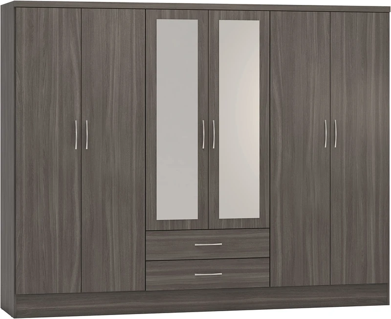 Seconique Nevada 6 Door 2 Drawer Wardrobe in Black Wood Grain