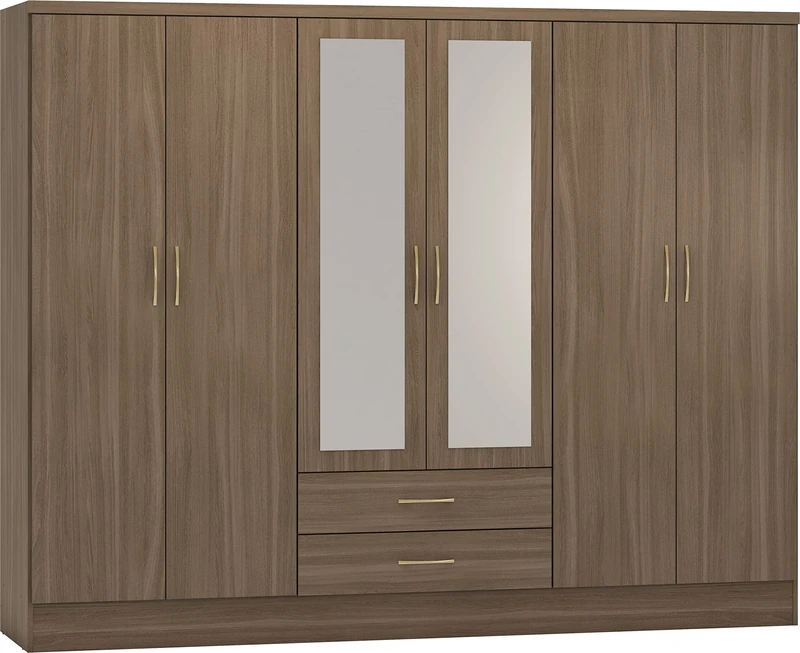 Seconique Nevada 6 Door 2 Drawer Wardrobe in Rustic Oak Effect