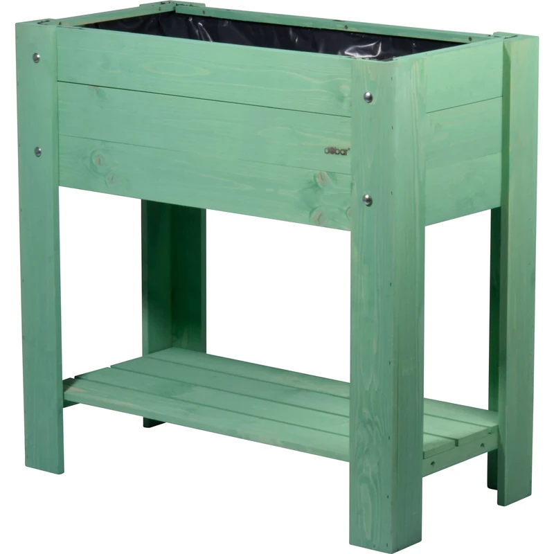 dobar Stylish Urban Raised Bed with Shelf, Planter Box with Plant Film, 78.4 x 40 x 80.3 cm, Mint Green, Wood Plastic, Groß