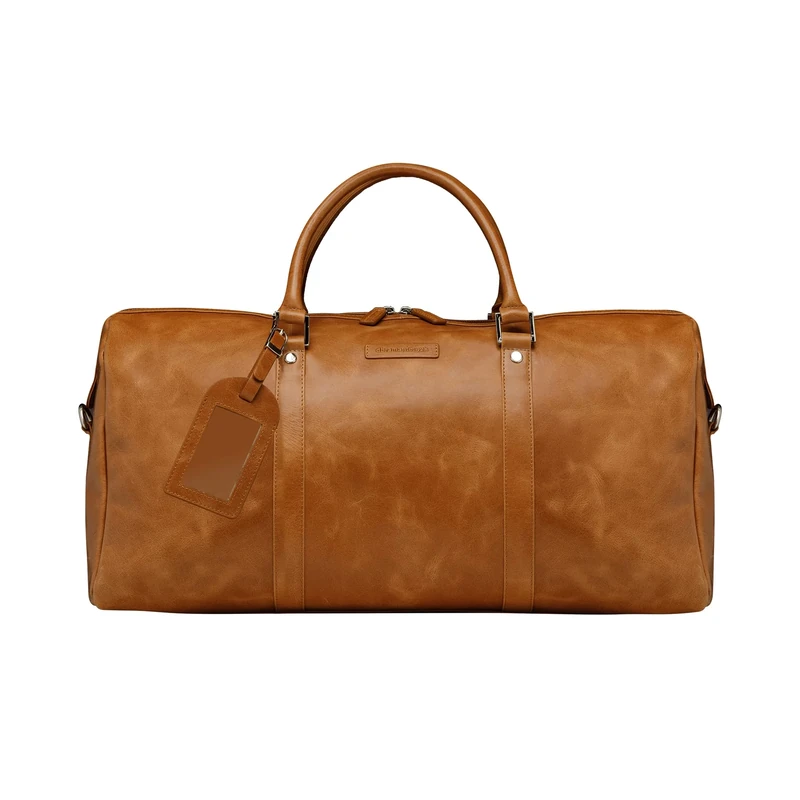 dbramante1928 - Kastrup 2nd Gen. Tan - Weekender Leather Duffel Bag for Men and Women - Travel Bag with Textured Leather Handles and Shoulder Strap - Made of Genuine Full Grain Leather - Danish Design