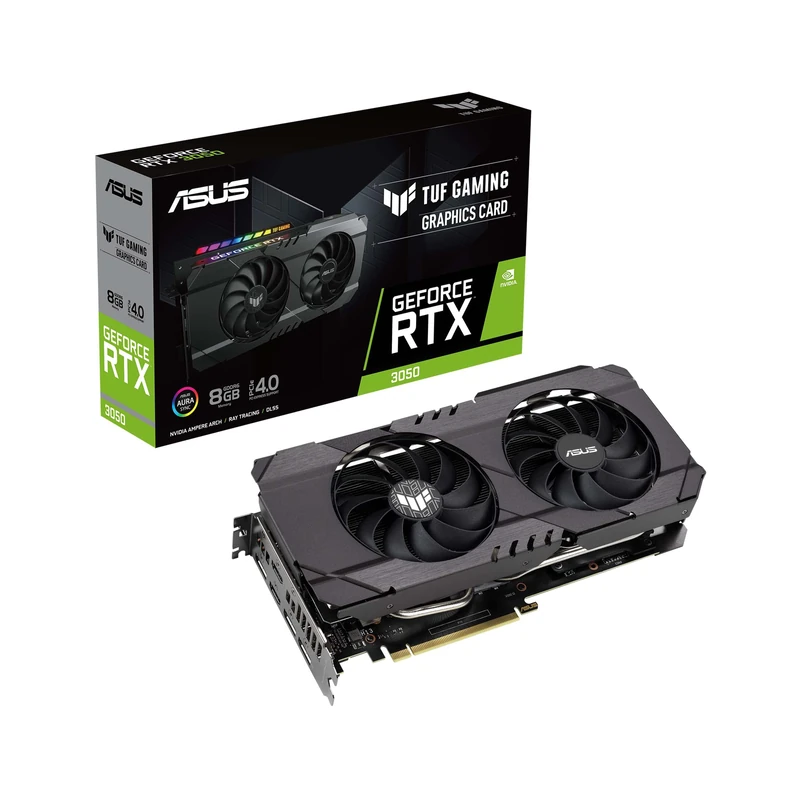 ASUS TUF Gaming GeForce RTX 3050 Gaming Graphics Card (PCIe 4.0, 8GB GDDR6, HDMI 2.1, DisplayPort 1.4a, Dual ball fan bearings, all-aluminum shroud, 2.8-slot design, GPU Tweak II)