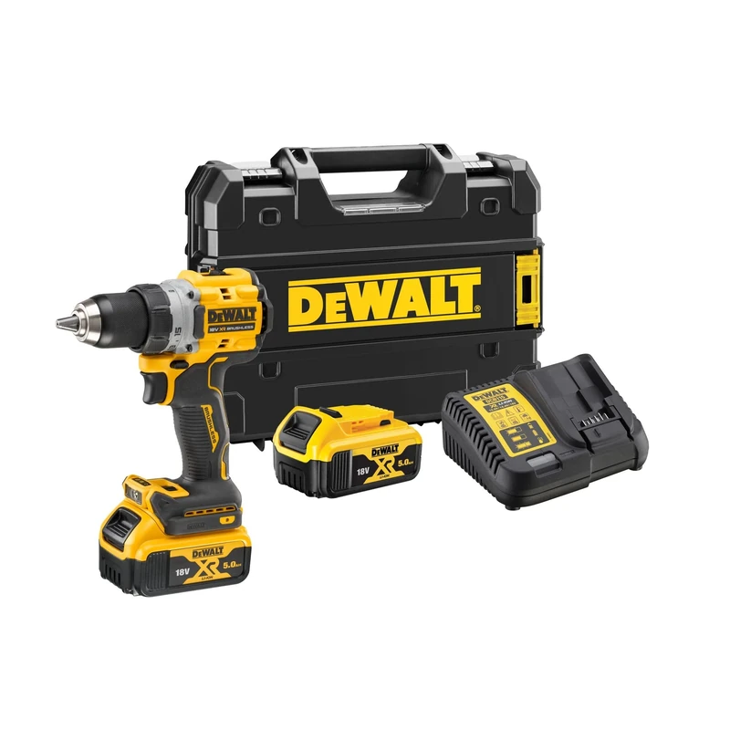 DEWALT DCD800P2T-QW – 18 V Drill Driver, 2 Speeds, Brushless Motor, 13 mm Quick Chuck, LED Light, Incl. 2 x 5.0 Ah Batteries, Charger and TSTAK Box