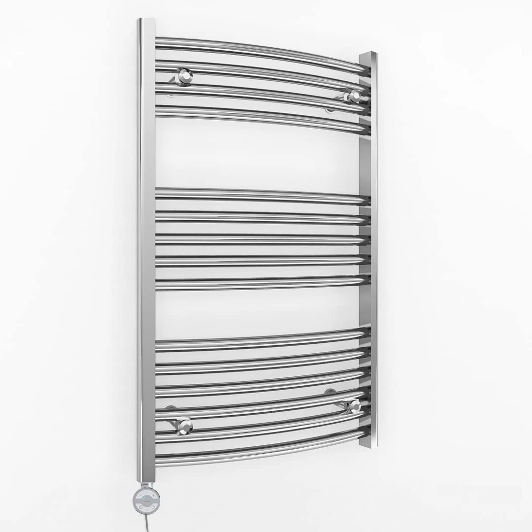 Myhomeware 600mm Wide Curved Chrome Electric Bathroom Heated Towel Rail Thermostatic Warmer Radiator Precise Control (600 x 800 mm (BTU: 1007))