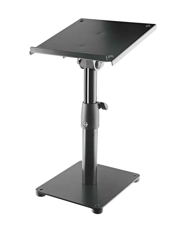 K&M 26776 Tilting Monitor Table Tripod Black/Steel - Height-Adjustable Shelf for Near-Field Monitors - Tilting Plate