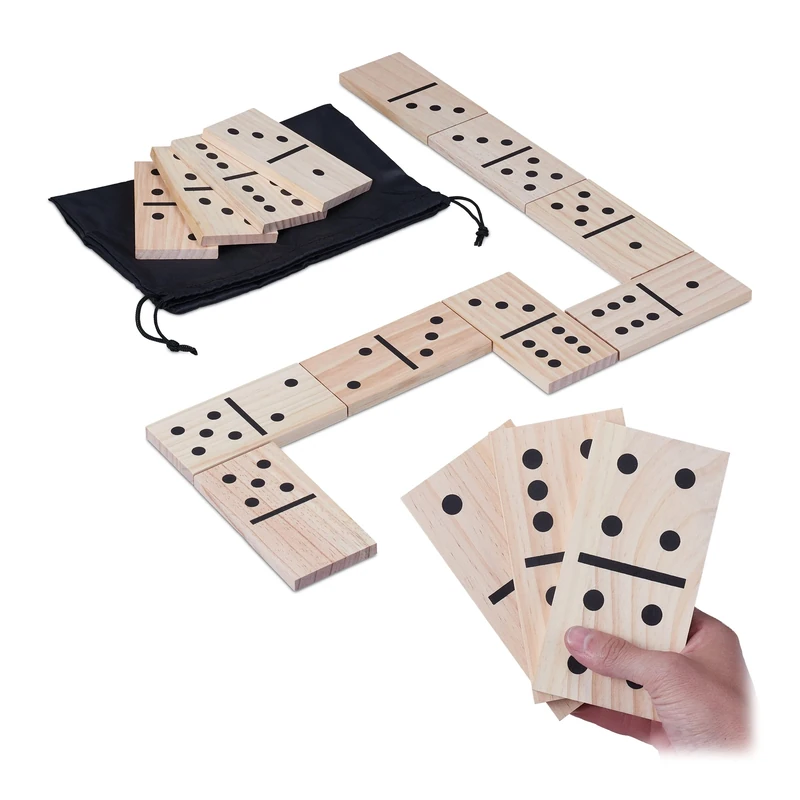 Relaxdays Domino XXL, Wooden Game for Garden, 28 Pieces, for Children & Seniors, HxWxD each 15 x 7.5 x 1 cm, Natural, Polyester, 15x7,5x1 cm