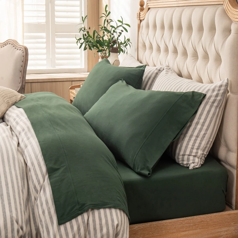 PURE ERA Jersey Knit Sheet Set Solid Forest Green Twin