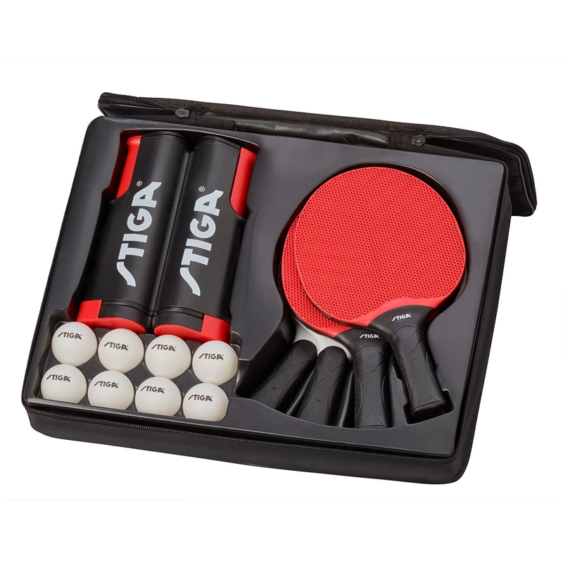 STIGA Seasons Anywhere Table Tennis Set: 4 Bats, 8 Balls and Universal Rolling Net for Indoor and Outdoor Use for the Whole Family