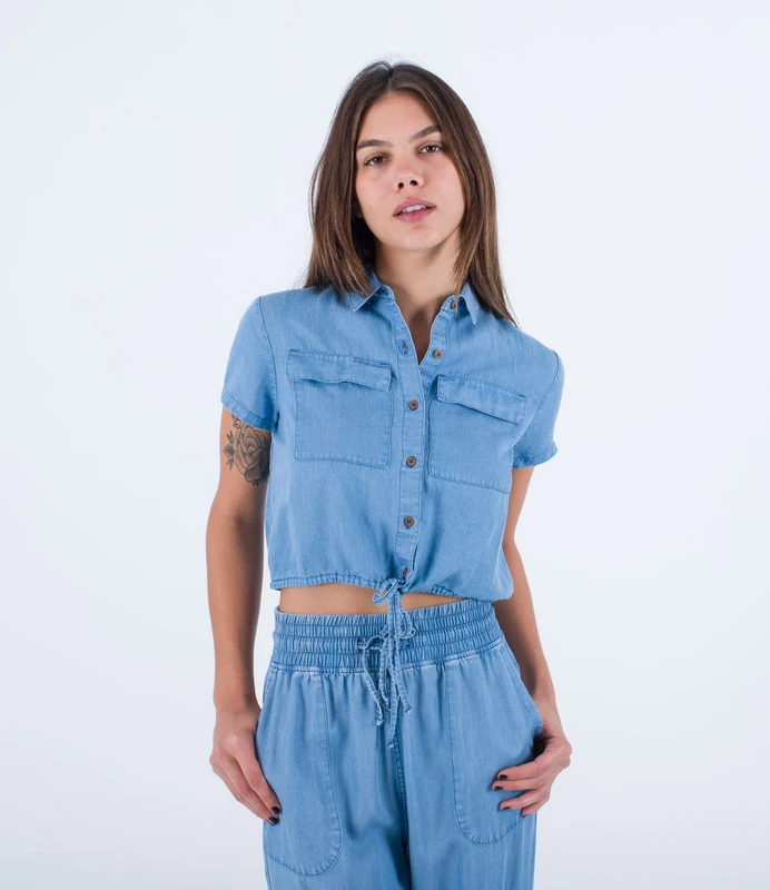 Hurley Womens Oceancare Chambray Shirt Short Sleeeve