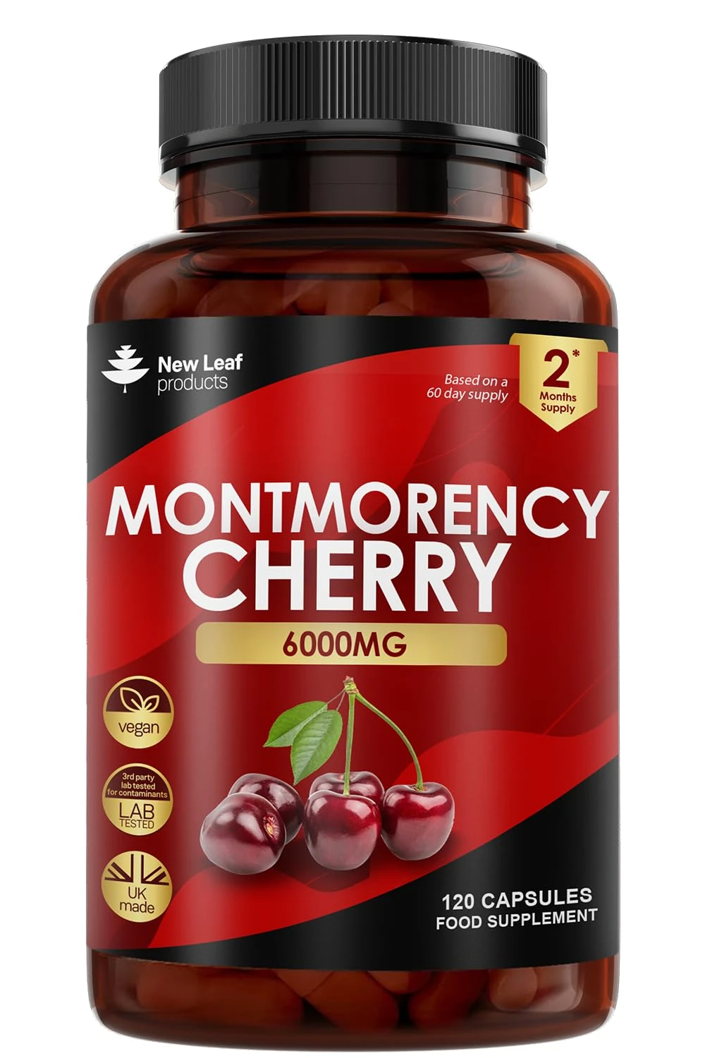 Montmorency Cherry 6000mg - 120 Capsules High Strength Concentrate - Natural Tart Cherry Vegan Supplements (not Tablets or Powder) - Non-GMO, 2 Months Supply - (2 per Serving) Made in The UK